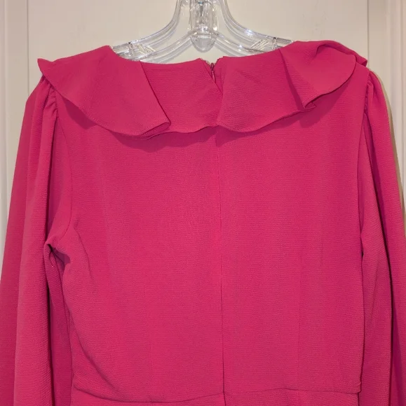 London Times V-Neck Ruffle Detail Long Sleeve Wedding Guest Dresses for Women - Picture 9 of 10